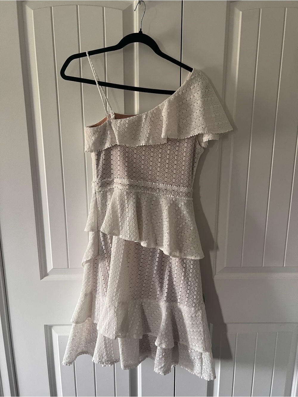 Adelyn Rae Trixie One-Shoulder Eyelet Tiered Midi Dress in White - Picture 4 of 6